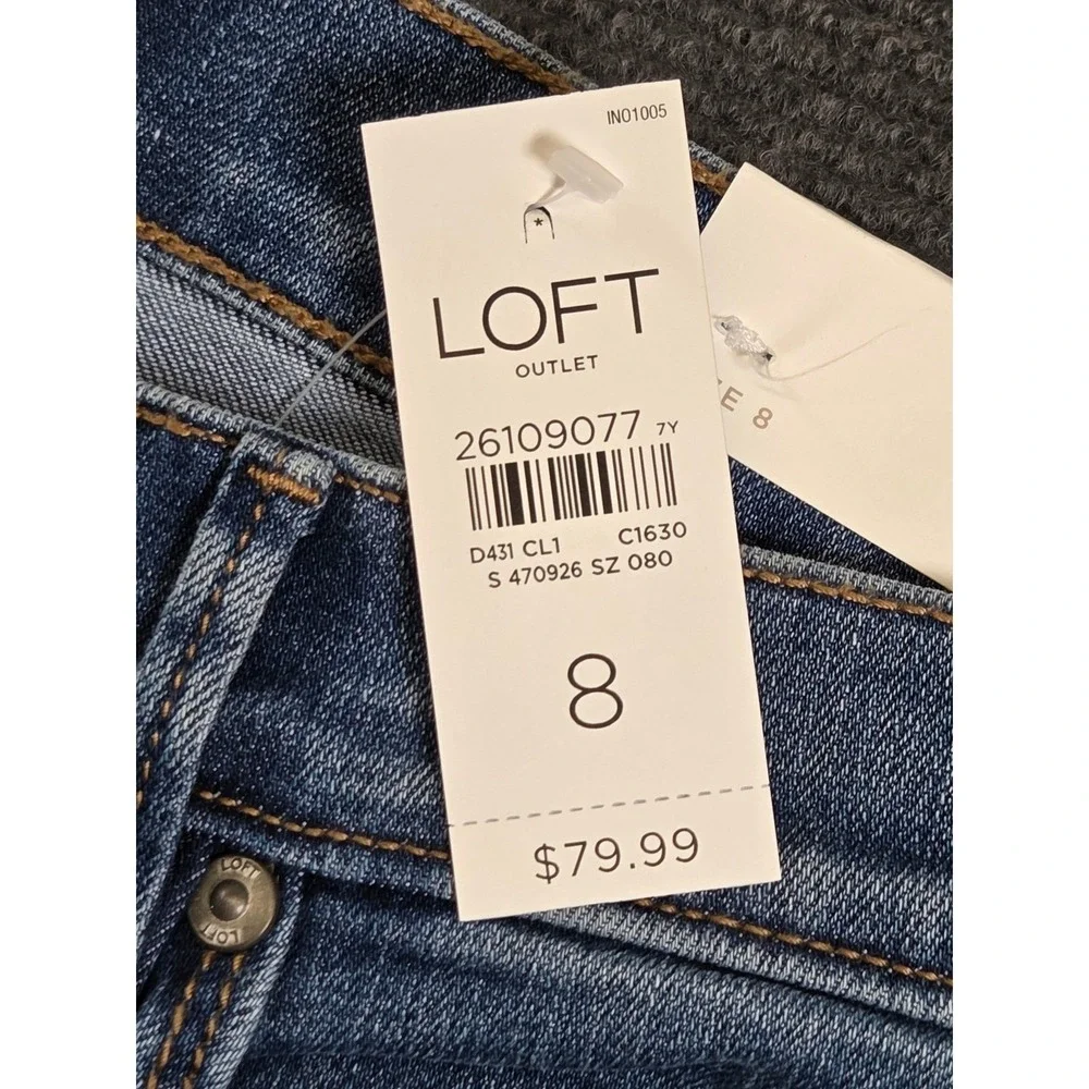 Loft Outlet Modern Skinny Jeans Womens 8 Blue Side Stripe Raw Hem‎ NWT